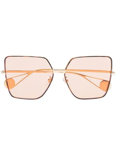Gucci Eyewear Rose Gold Tinted Lens Square Sunglasses - 橘色 In Orange
