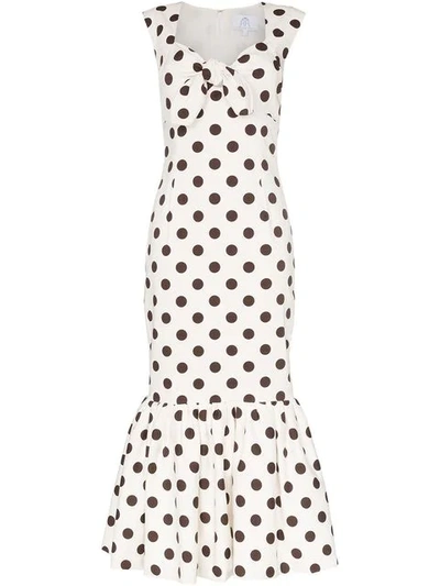 Rebecca De Ravenel Tie-detailed Polka-dot Cotton-blend Maxi Dress In Black And White