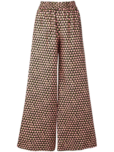 La Doublej Geometric Print Flared Trousers - 粉色 In Ping Pong