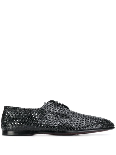 Dolce & Gabbana Black Woven Leather Derby Shoes