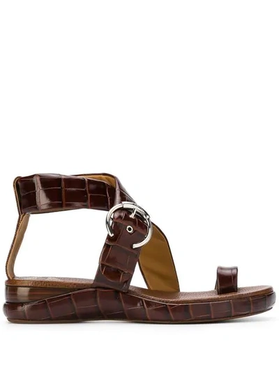 Chloé Wave Croc-effect Leather Platform Sandals In Brown