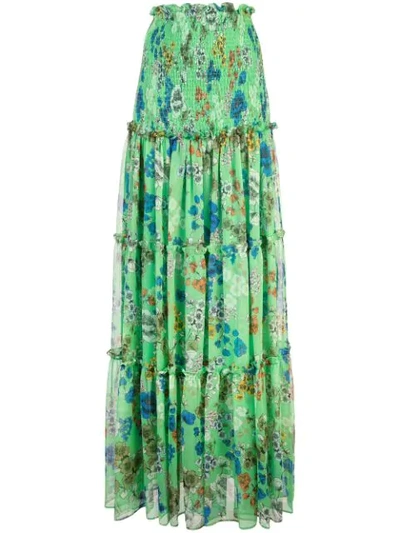 Alexis Roshan Floral Smocked High-rise Maxi Skirt In Green