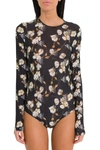 OFF-WHITE FLORAL PRINT SEMI SHEER BODYSUIT,10846134