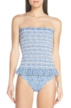 TORY BURCH PRINTED SMOCKED ONE-PIECE SWIMSUIT,57021