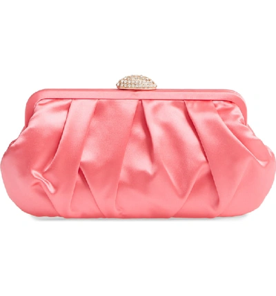 Nina Concord Pleated Frame Clutch With Pave Clasp In Strawberry Punch