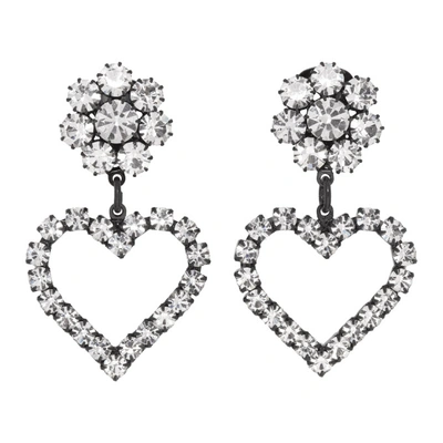 Ashley Williams Black And Transparent Flower Heart Clip-on Earrings In Clear