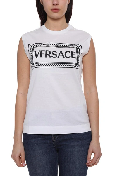 Versace Sleeveless New Logo Cotton Tee In White