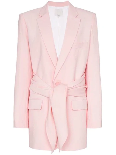 Tibi Tie-front Linen-blend Blazer In Pink
