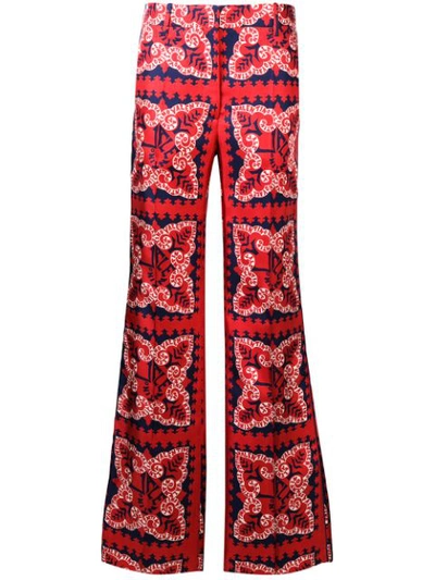 Valentino Mini Bandana Silk Twill Trousers In Red