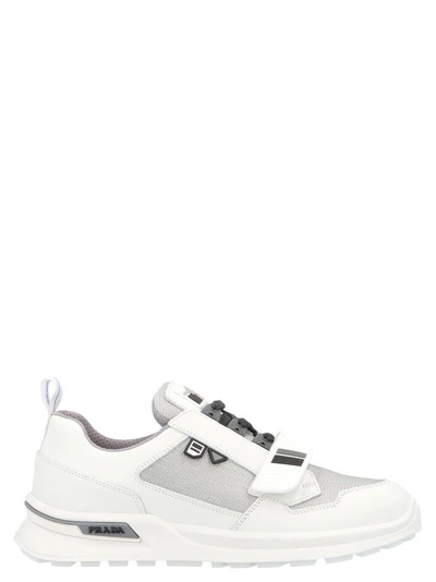 Prada Panelled Mesh And Leather Trainers In White,grey