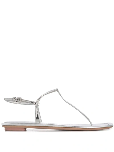 Prada Silver Laminated Thong Sandals