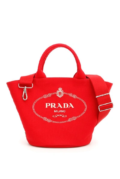 Prada Logo Hemp Shopping Bag In Rosso (red)
