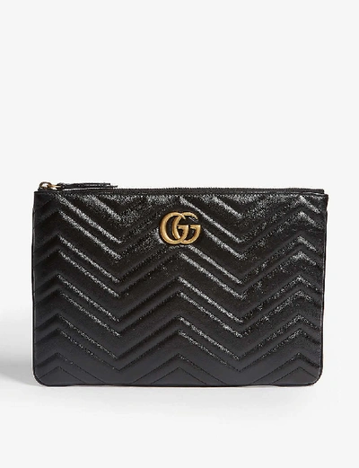 Gucci Gg Marmont Quilted Leather Zip Pouch Bag In Black