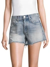 AMO HIGH-RISE ROSEBOWL SLIT HEM DENIM SHORTS,0400010341820