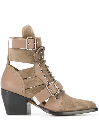 Chloé Rylee Suede & Leather Lace Up 短靴 In Brown