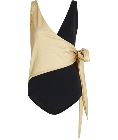 Lisa Marie Fernandez Dree Louise Swimsuit In Gold/black Crepe2019res097 Gbc