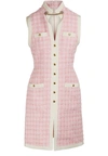 Gucci Sleeveless Short Tweed Dress With Chain Belt In Pink