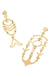 TORY BURCH FISH & ANCHOR MISMATCHED EARRINGS,55577