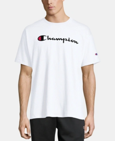 Champion Men's Mvp Script Logo Short-sleeve Crewneck T-shirt In White
