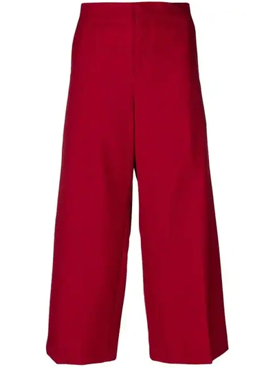 Marni Wide-leg Crop Tropical Wool Trousers In Red