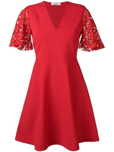 Valentino Lace Flutter Sleeve Sweater Dress In Red
