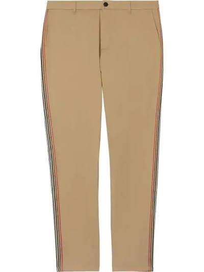 Burberry Slim Fit Icon Stripe Detail Cotton Chinos - 棕色 In Brown