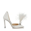 JIMMY CHOO LIZ 100 Ivory Satin Pointy Toe Pumps with Crystals and Fascinator Feathers,LIZ100USF S