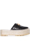 GUCCI BLACK GG PILAR 50 RAFFIA AND LEATHER ESPADRILLES