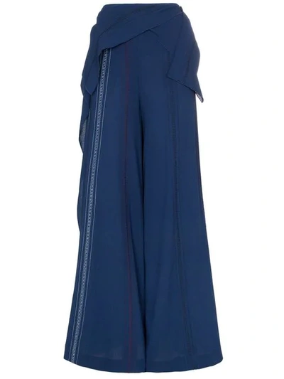 Roland Mouret Argott Peplum Waist Wide Leg Embroidered Detail Trousers - 蓝色 In Blue
