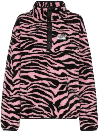 Ashley Williams Juju Tiger Print Button-neck Fleece - 粉色 In Pink