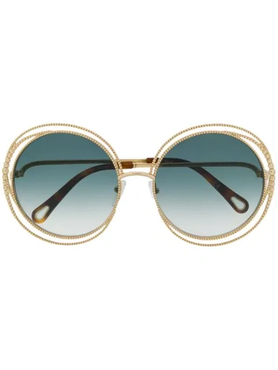Chloé Eyewear Round Detail Sunglasses - 棕色 In Gold Gradient Petrol