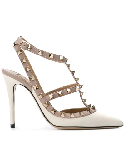 Valentino Garavani Rockstud Rolling' Pumps In Neutrals ,white