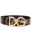 Dolce & Gabbana Reversible Leopard-print Textured-leather Belt In Brown