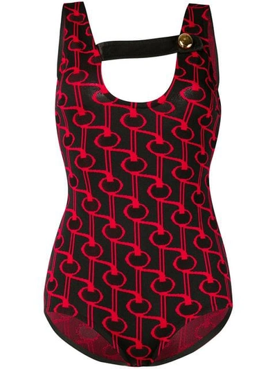 Prada Button-detailed Intarsia-knit Bodysuit In Print