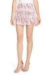 LOVESHACKFANCY RUFFLE FLORAL SILK MINISKIRT,LS002-404