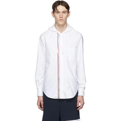 Thom Browne Hooded Zip-front Oxford Shirt In White