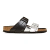 RICK OWENS RICK OWENS BLACK AND SILVER BIRKENSTOCK EDITION ARIZONA ROTTERDAM SANDALS