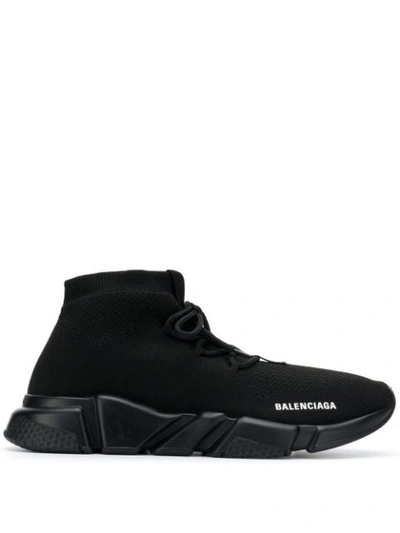 Balenciaga Speed Knit Lace-up Mid-top Trainers In Black