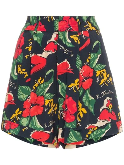 R13 Hawaiian Floral Print Shorts - 蓝色 In Red Lady