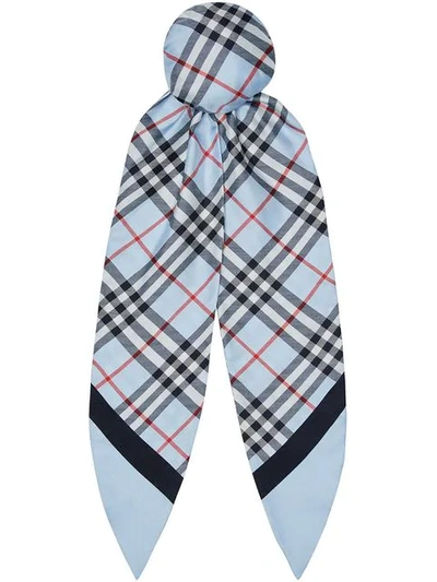 Burberry Vintage Check Print Silk Hair Scarf In Pale Blue