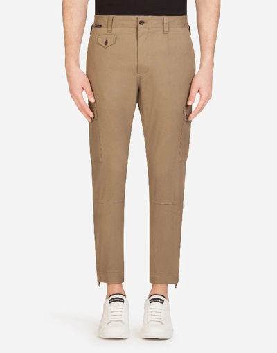Dolce & Gabbana Cargo Trousers In Stretch Cotton In Brown