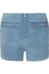 Victoria Beckham Leather-trimmed Suede Shorts In Blue
