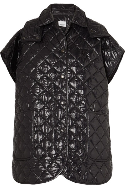 Burberry Detachable Hood Diamond Quilted Cape In Black