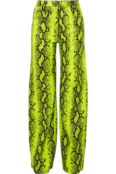 Off-white Neon Snake-effect Leather Straight-leg Trousers In 6200 Yellow