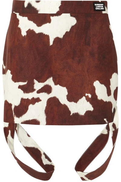 Burberry Strap Detail Animal Print Cotton Linen Mini Skirt In Brown
