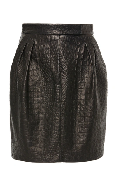 Max Mara Manila Pleated Croc-effect Leather Mini Skirt In Black