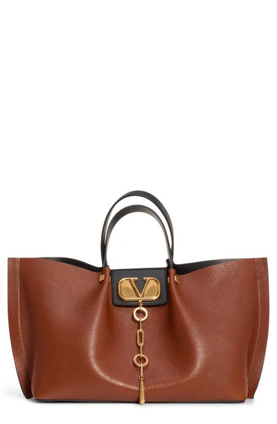 Valentino Garavani Go Logo Escape Medium Leather Tote Bag In Tan