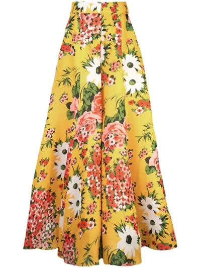 Carolina Herrera Floral-print Silk-organza Wide-leg Trousers In Yellow