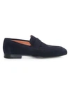 Santoni Imam Suede Penny Loafers In Navy