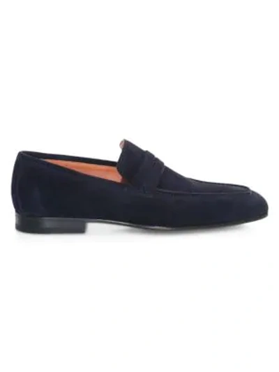 Santoni Imam Suede Penny Loafers In Blue